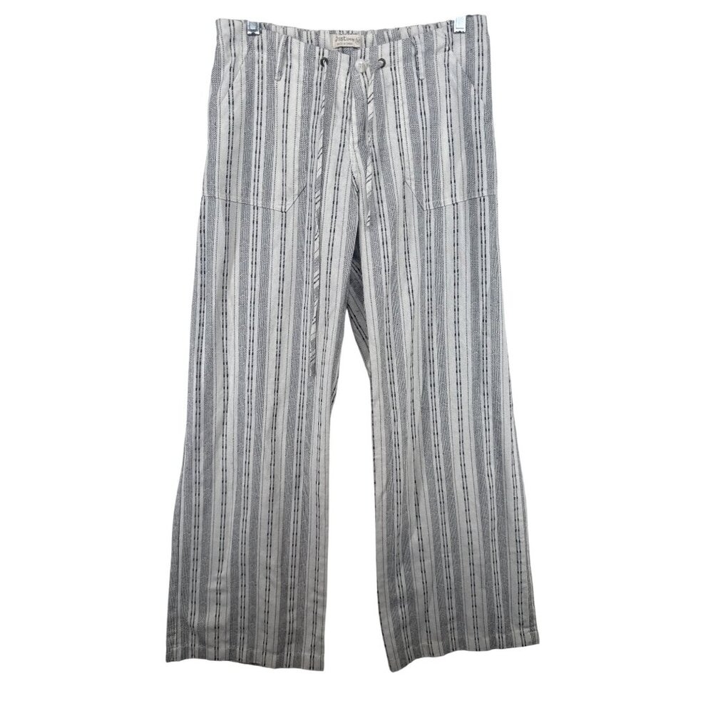 Just Living Womens Pants Sz M Black/White Striped Linen Beachy Coastal Lightwt